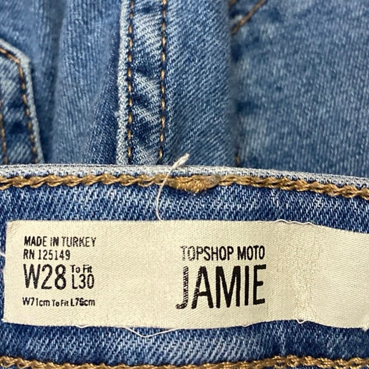 Topshop Jamie Womens Blue Distressed High Rise Cropped Skinny Denim Jeans Sz 28