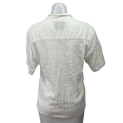 Flores Women's White Short Sleeve Pocket Minimalist Button Down Shirt Top Size M