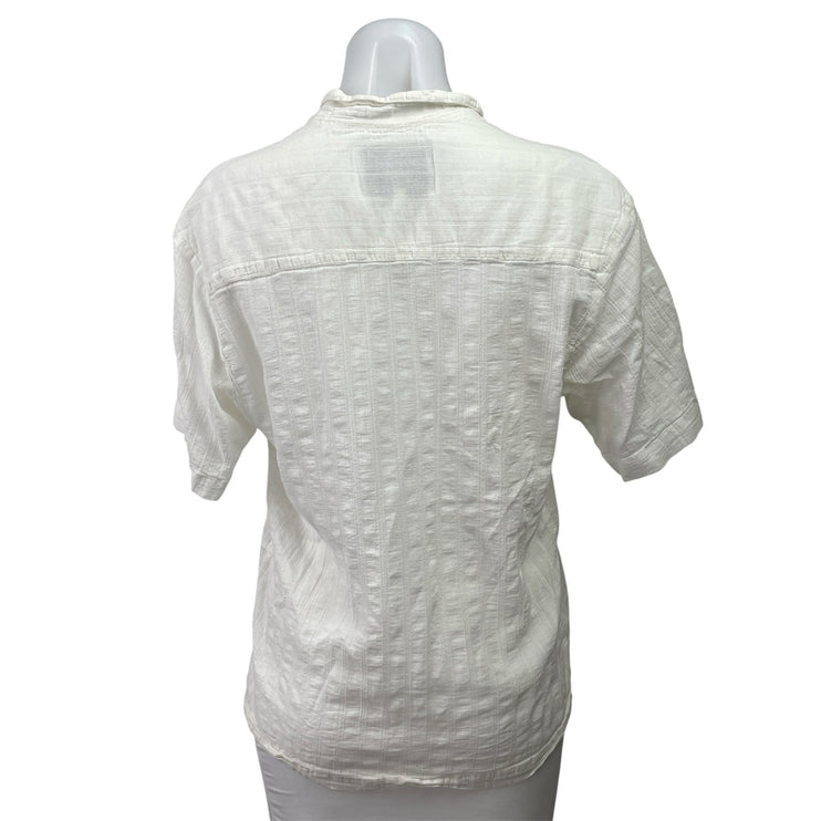 Flores Women's White Short Sleeve Pocket Minimalist Button Down Shirt Top Size M