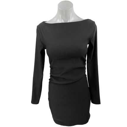 Zara Women's Black Long Sleeve Boat Neck Formal Fitted Mini Sheath Dress Size M