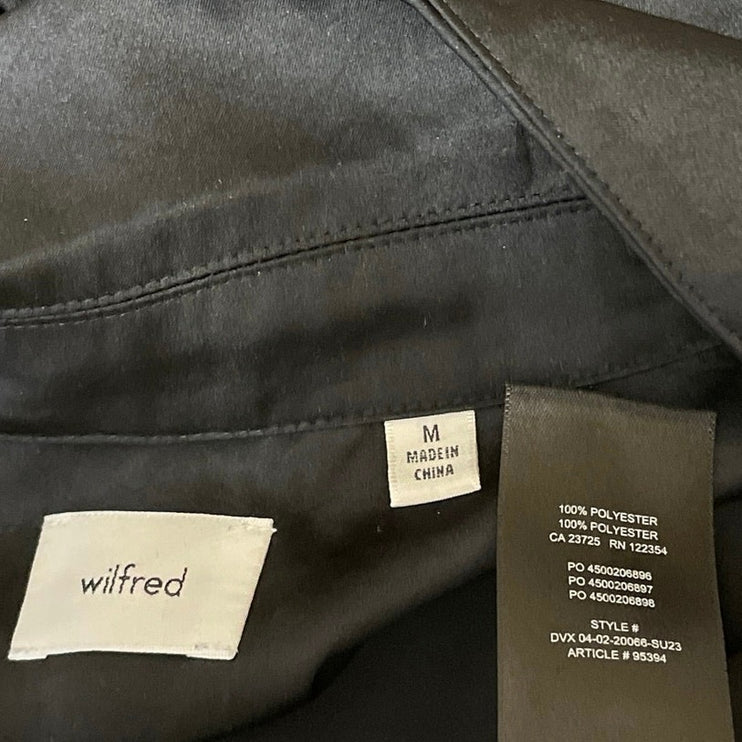 Aritzia Wilfred Black Silk Satin Short Sleeve Button Down Cropped Shirt Size M