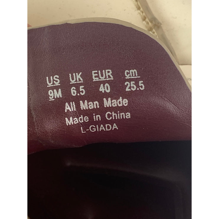 Franco Sarto Giada Cream White Leather Slingback Buckle Loafer Heels Shoes Sz 9M