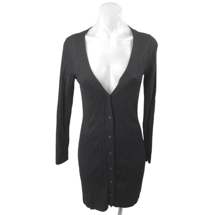 Abercrombie & Fitch Black Button Down Long Sleeve Rib Knit Mini Sweater Dress S