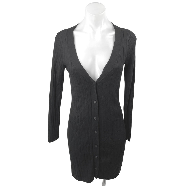 Abercrombie & Fitch Black Button Down Long Sleeve Rib Knit Mini Sweater Dress S