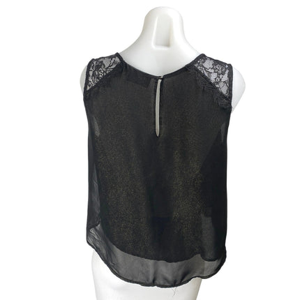 ASTR Women's Black Metallic Shimmer Chiffon Lace Sleeveless Blouse Top Size M