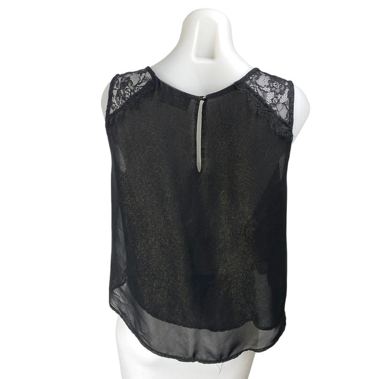 ASTR Women's Black Metallic Shimmer Chiffon Lace Sleeveless Blouse Top Size M