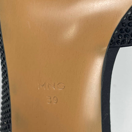 Mango MNG Black Rhinestone Pointed Toe Slip On Stiletto Heels Pump Shoes Sz 8.5