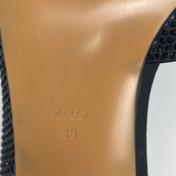 Mango MNG Black Rhinestone Pointed Toe Slip On Stiletto Heels Pump Shoes Sz 8.5