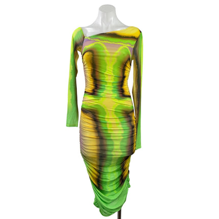 AFRM Oli Thermal Ombre Multicolor Long Sleeves Ruched Bodycon Mini Dress Size SP