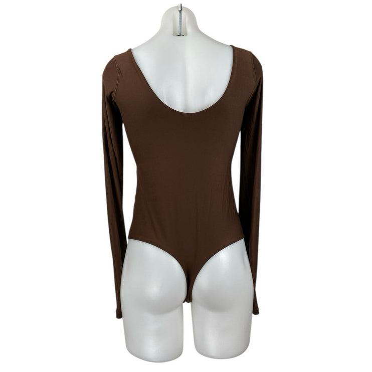 Aerie Smoothez Brown Scoop Neck Long Sleeve Sculpt Thong Bodysuit Top Size L