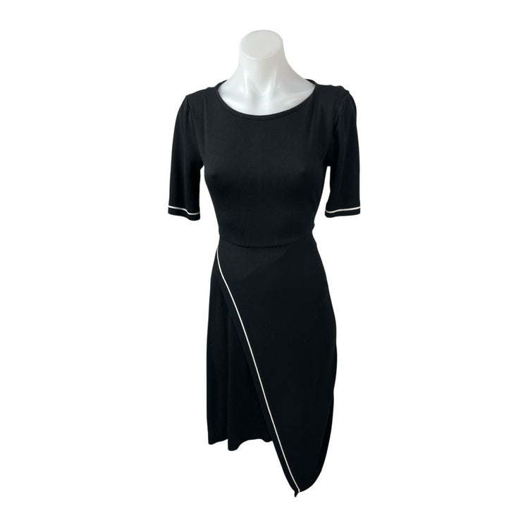 L.K. Bennett Eliana Black Half Sleeve Wrap Asymmetric Midi Sheath Dress Size XS