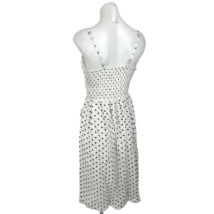 Xhilaration White Polka Dots Cut Out Sleeveless Smocked Sundress Midi Dress Sz M