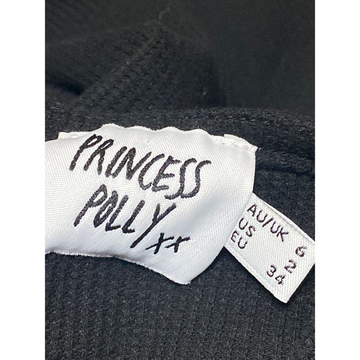 Princess Polly Black Short Sleeve Ribbed Knit Scoop Neck Bodysuit Top Size 2