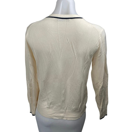 Zara Cream Black Long Sleeve Deep V Neck Button Up Cardigan Sweater Top Size M