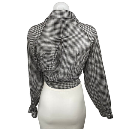 Emory Park Black Gingham Check Long Sleeve Tie Cropped Blouse Shirt Top Size M