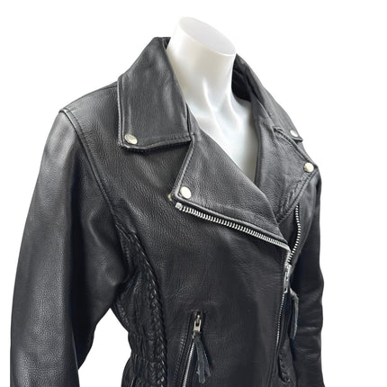 Interstate Leather Genuine Black Long Sleeve Zip Up Biker Motorcycle Jacket XS