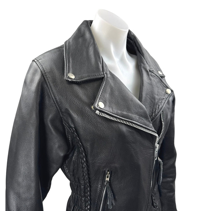 Interstate Leather Genuine Black Long Sleeve Zip Up Biker Motorcycle Jacket XS