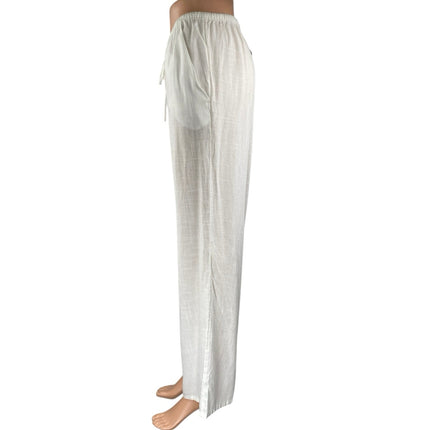 NEW H&M Divided Women's White Linen Wide Leg Mid Rise Lounge Trousers Pants L