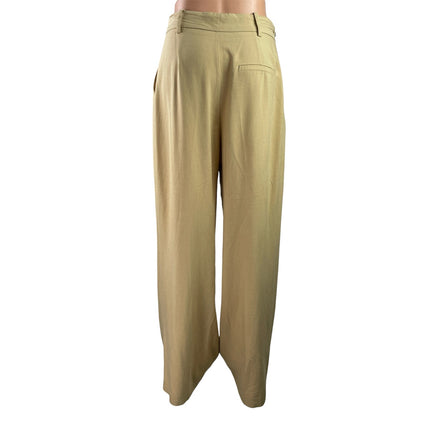 Zara Women's Tan High Rise Pleated Wide Leg Baggy Work Trousers Pants Size M