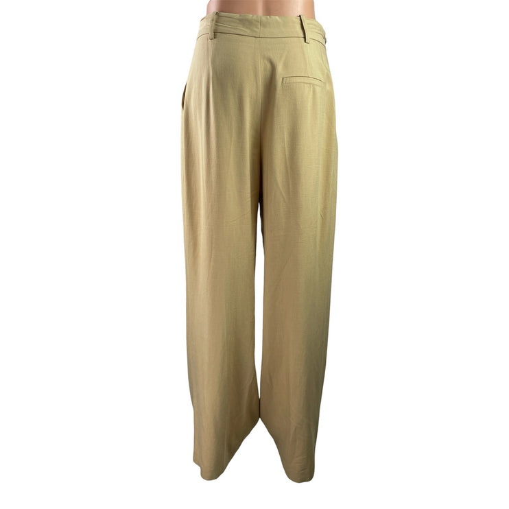 Zara Women's Tan High Rise Pleated Wide Leg Baggy Work Trousers Pants Size M