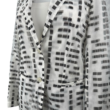 Emporio Armani White Black Long Sleeve Abstract Square Blazer Coat Jacket Sz S/M