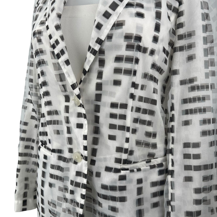 Emporio Armani White Black Long Sleeve Abstract Square Blazer Coat Jacket Sz S/M