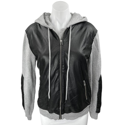 Aritzia Wilfred Gray Black Faux Leather Panel Zip Up Hoodie Coat Jacket Size XS