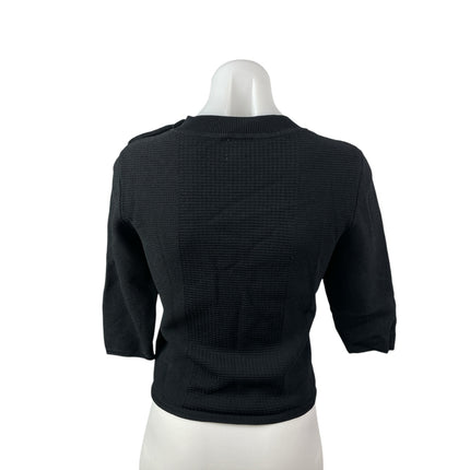 H&M Women's Black Waffle Knit Half Sleeve Crew Neck Thermal Sweater Top Size S
