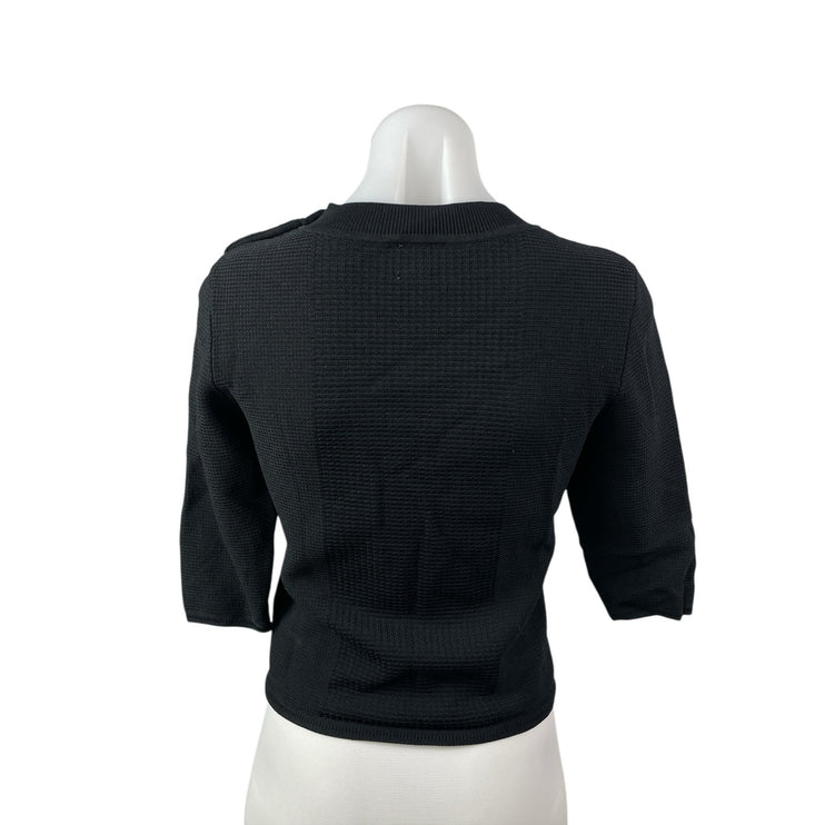 H&M Women's Black Waffle Knit Half Sleeve Crew Neck Thermal Sweater Top Size S