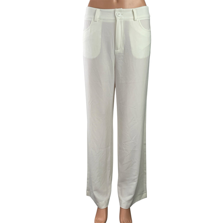 NEW Perfect Corset Women's White High Rise Wide Leg Straight Trousers Pants S