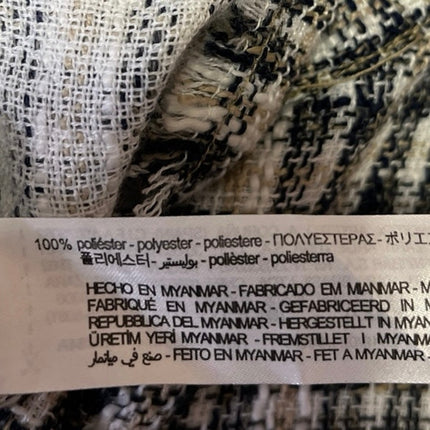 Zara Black Tweed Plaid Checkered Frayed Button Up Crop Shirt Jacket Top Size S