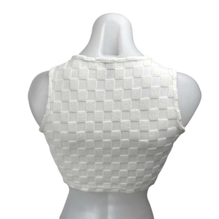 Princess Polly Jeremiah White Checkered Sleeveless Cutout Cami Crop Tank Top 2