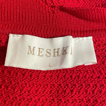 Meshki Women's Red Sleeveless Knit Scalloped Button Up Tank Crop Top Size L