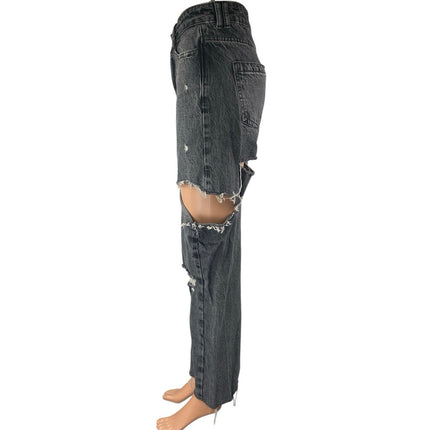 Zara Women's Black Washed Distressed High Waisted Straight Denim Jeans Size 2