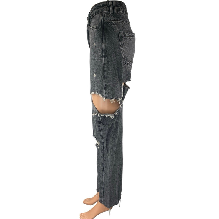 Zara Women's Black Washed Distressed High Waisted Straight Denim Jeans Size 2