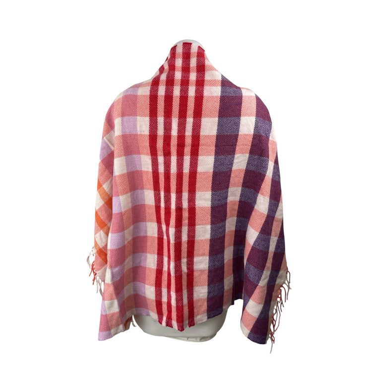 Avoca Wool Cashmere Multicolor Plaid Check Fringe Snow Shawl Wrap Neck Scarf OS