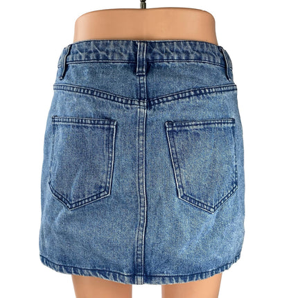 Rebecca Minkoff Blue Embroidered Leaf High Waist Button Fly Denim Jean Skirt 26