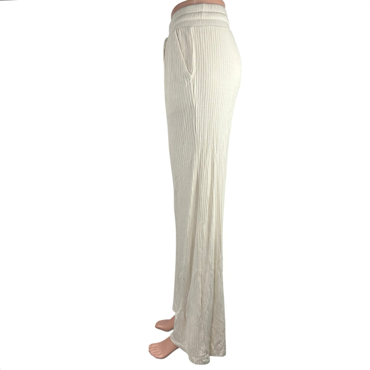 Beyond Yoga White Well Traveled Wide Leg Ribbed Elastic Waist Trousers Pants S