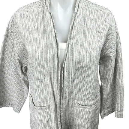 Eileen Fisher Women's Gray Black Striped Pocket Open Cardigan Sweater Top Size S