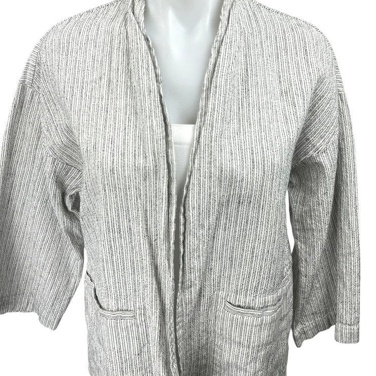 Eileen Fisher Women's Gray Black Striped Pocket Open Cardigan Sweater Top Size S