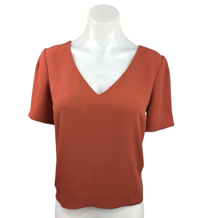 Forever 21 Contemporary Orange V Neck Short Sleeve Basic Tee T Shirt Top Size M