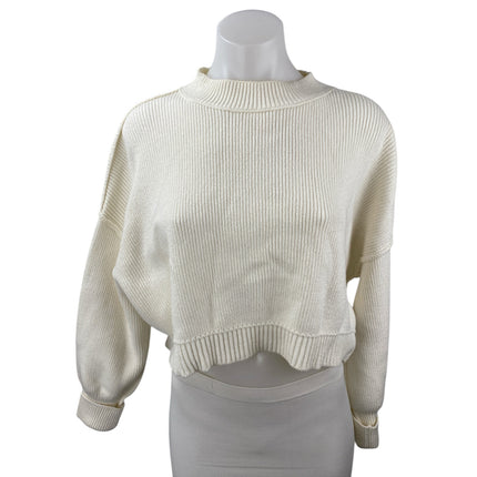 Free People Easy Street White Mock Neck Long Sleeve Crop Pullover Sweater Top XS
