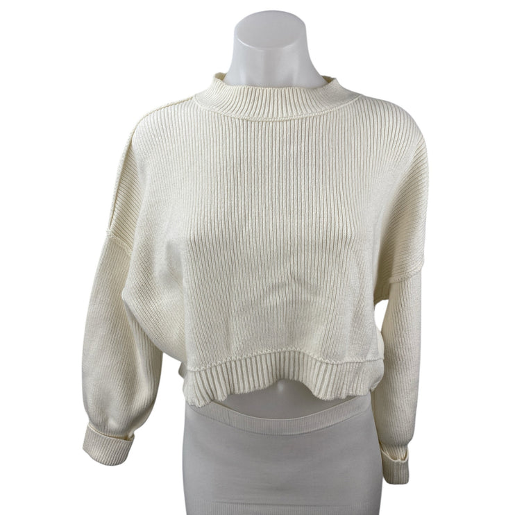 Free People Easy Street White Mock Neck Long Sleeve Crop Pullover Sweater Top XS