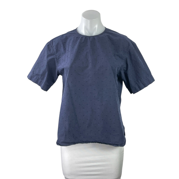 Uniqlo Women's Navy Blue Swiss Dot Short Sleeve Crew Neck Blouse Top Size S