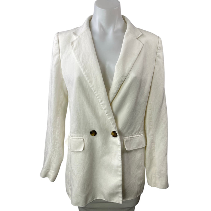 Ann Taylor White Double Breasted Notch Collar Long Sleeve Blazer Coat Jacket 6