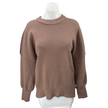 Lillusory Women's Brown Ribbed Knit Long Sleeve Crew Neck Sweater Top Size M