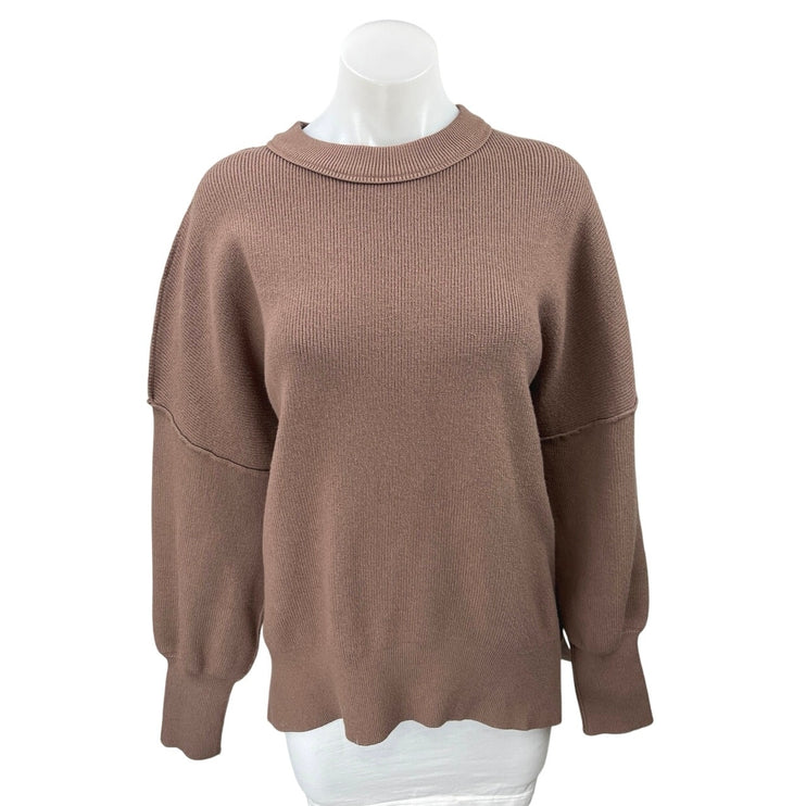 Lillusory Women's Brown Ribbed Knit Long Sleeve Crew Neck Sweater Top Size M