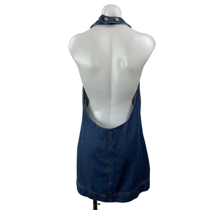 Reformation Avielle Denim Women's Blue Sleeveless Relaxed Halter Mini Dress Sz M