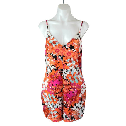 Design Lab Coral Floral Sleeveless V Neck Pocket Cami Tank Romper Shorts Size S