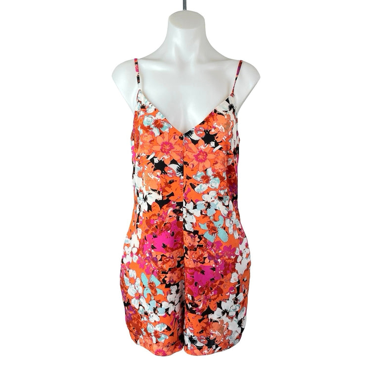 Design Lab Coral Floral Sleeveless V Neck Pocket Cami Tank Romper Shorts Size S